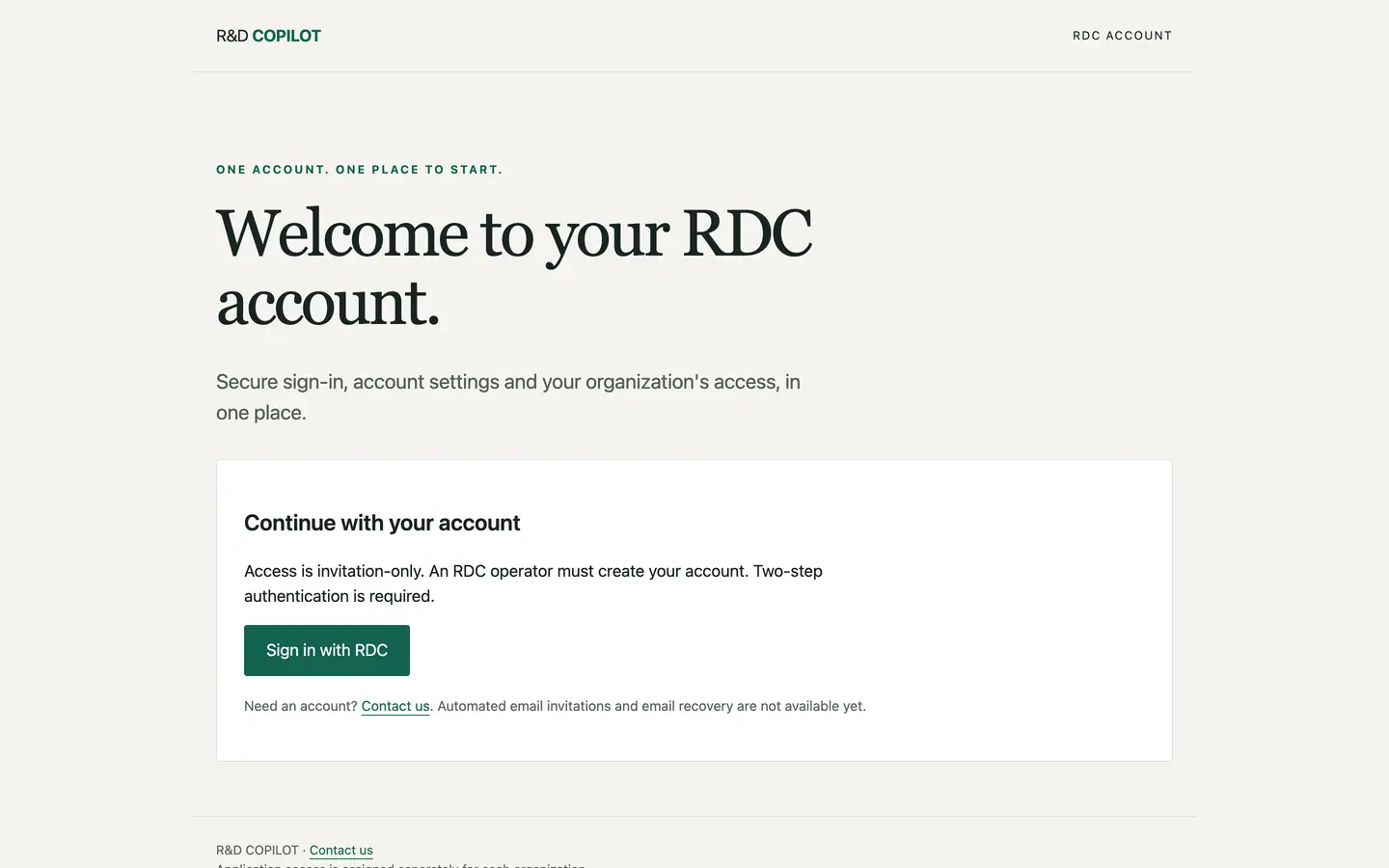 RDCopilot account sign-in page.