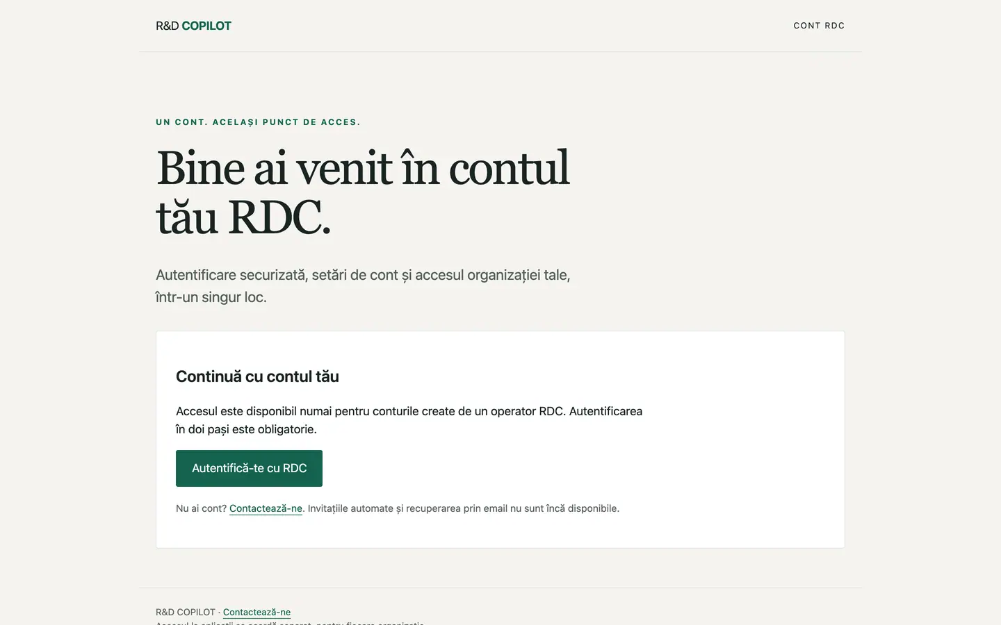 Pagina de autentificare în contul RDCopilot.